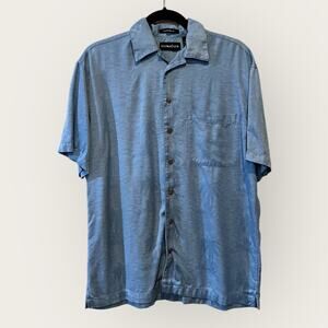 Ultra Club Men’s Cabana Breeze Button Down Palm Tree Embossed Shirt size S Blue